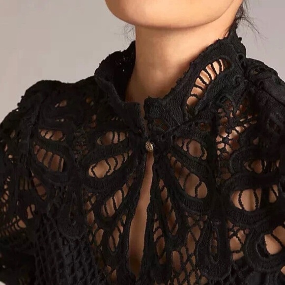 By Anthropologie Black Lace High Neck Blouse size M - Picture 3 of 9